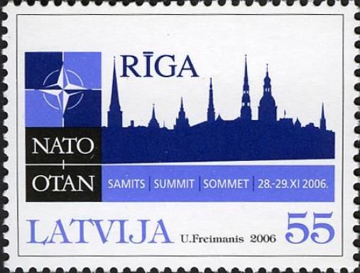 View of Riga and NATO Emblem