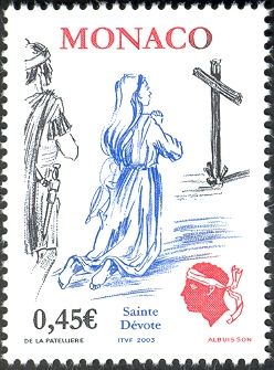 Saint Devote Prays in Front of a Cross