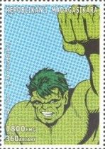 Hulk with fist raised, blue background