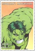 Hulk shirtless, orange and red background