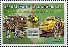 Postmen, old and modern mail trains.