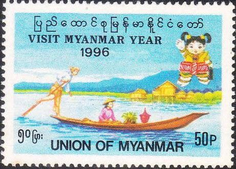 Couple in Boat on Inlay Lake with Food Bowl for Buddha