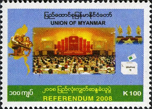 Map of Burma, people, statues, ballot box