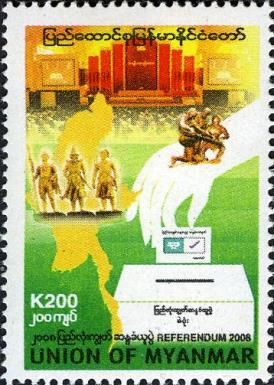Map of Burma, hand depositing ballot