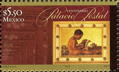 Nude boy writing