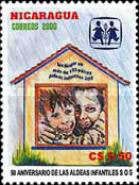 Children hugging inside a house. Emblem
