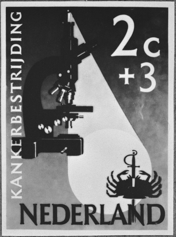 Microscope and Emblem Fight against Cancer