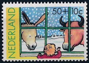 Child looking at Donkey and Ox through Window