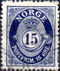 Posthorn 'NORGE' in Roman Capitals