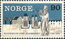 St. Sunniva with Lyre, and Bergen buildings