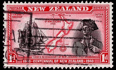 Endeavour, Chart of New Zealand and Captain Cook