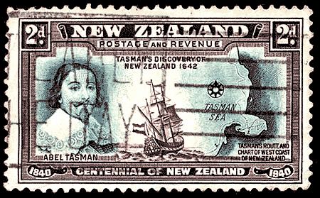 Abel Tasman with "Heemskerk" and Chart