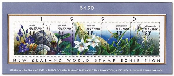 NZ World Stamp Exhibition 1990 on Orchids