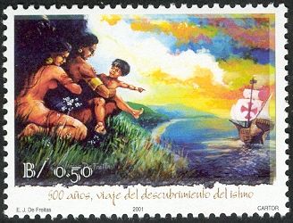 Natives observing arriving ship