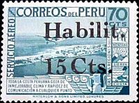 Aircraft over La Punta- overprint 15c on 70c