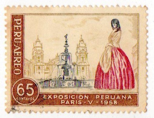 Lima Cathedral and Woman in traditional Costume