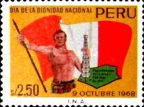 Man holding Flag and Oil Rig