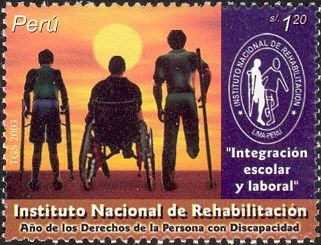 Disabled person with crutches, wheel chair, Emblem