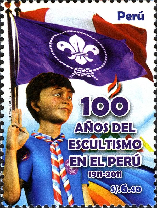 Boy Scout with flags