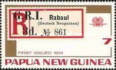Surcharged registration label of New Guinea, 1914