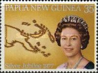 Queen Elizabeth II and map of P.N.G.