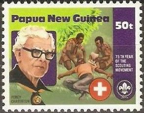 Percy Chaterton and scouts administering first aid