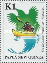 Competitor in kayak and stylised bird of paradise