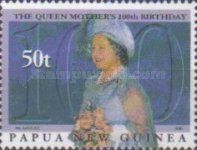Queen Mother (in lilac outfit) with bouquet of roses