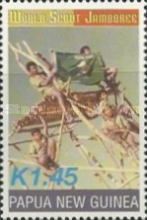 Scouts on wooden platform with banner