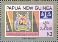 Saluting policemen, arms & scales of justice (Tenison Paki)