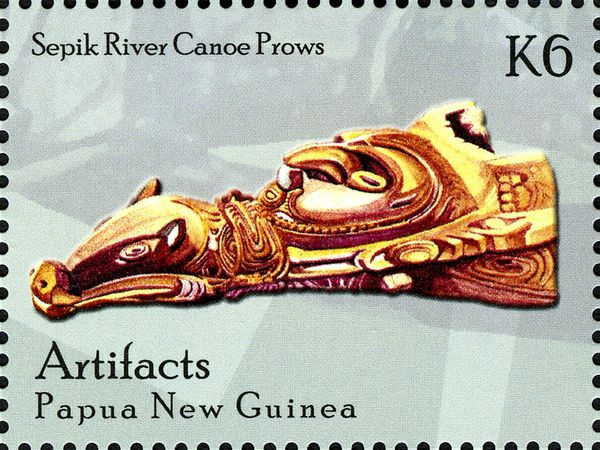 Sepik River canoe prow carved with animal's head