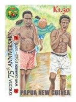 Papuan tribesmen carrying a stretcher