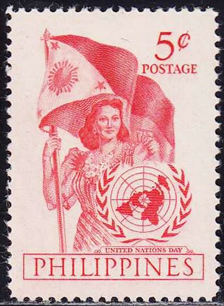 UN Emblem and Girl Holding Flag