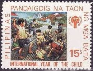 Children playing and IYC emblem - Painting by Rod Dayao