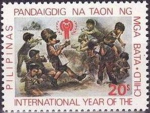 Children playing and IYC emblem - Painting by Rod Dayao