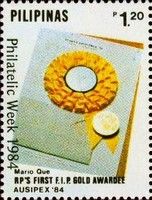 1984 First F.I.P. Gold Medal Award Overprinted in Black