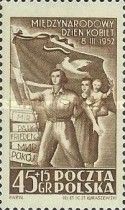 Female workers, flags and a dove of peace