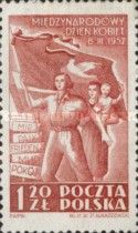 Female workers, flags and a dove of peace