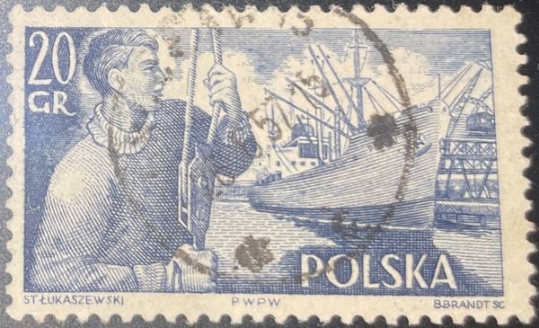 Dock worker and S.S.Pokoj (freighter) - Perf 12 x 12½