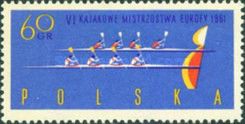 Four-man canoes at finish line