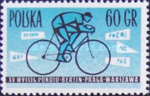 Cyclists and the word "peace" in five languages