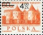 Barbican, Gothic-Renaissance castle, surcharged 4 Zloty