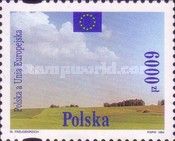 Typical Polish Landscape and the Flag of the European Union