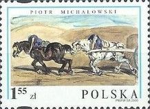 Horses and a Horse Cart, by P. Michalowski