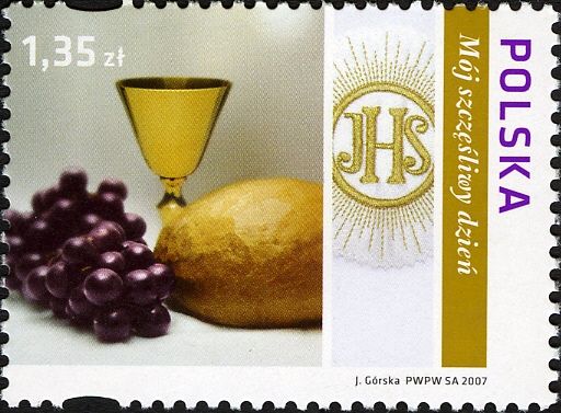 Bunch of Grapes, Chalice, Bread and Symbol of the Holy Host