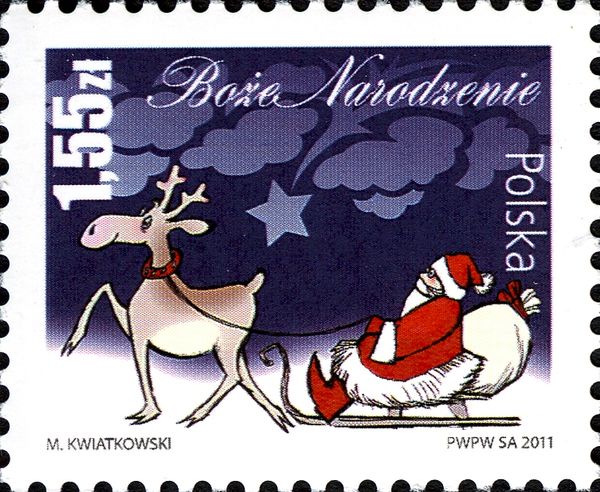 Santa Claus, reindeer and sleigh