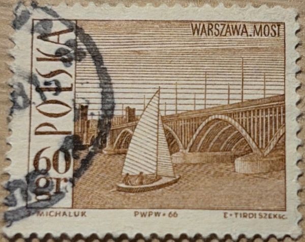 Poniatowski Bridge, Warsaw, and Sailboat - Perf 11½ x 11¾