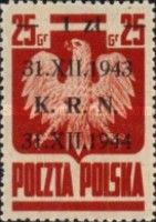 Polish Eagle, Surcharge 3z on 25g Kielce 15.1.1945