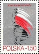 Man with raised hand and flag