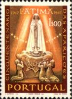 Apparition of Fatima with Children Praying
